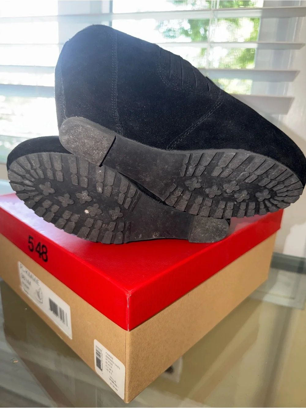 5|48 Black Suede Wedge Ankle Booties Size 8.5